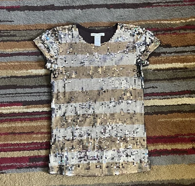 Camisa Alice + Olivia Mujer Pequeña Lentejuelas Manga Corta Fiesta Top Brillo Elegante Foto 1 de 4