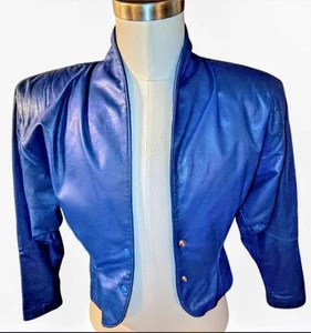 Chaqueta de Cuero Azul Años 80 Prégo EE. UU. De Colección Excelente Estado Talla Mediana - Imagen 1 de 9
