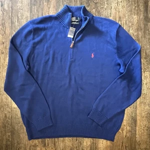 Polo Ralph Lauren Sweater Men 2XL Blue Pullover Heavy Knit Quarter Zip Ribbed - Picture 1 of 5
