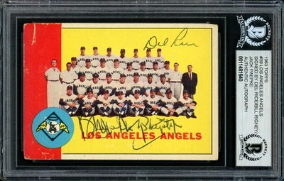 Del Rice, Bill Rigney Jack Paepke Auto 1963 Topps Card 39 Angels Coaches Beckett - Image 1 of 2