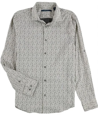 Perry Ellis Mens Geo Print Double Face Button Up Shirt, beige, M Neck - Image 1 of 3