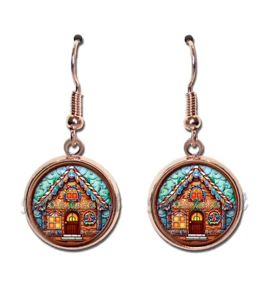 Brincos pendurados de resina feitos à mão com design de casa de gengibre divertido de férias tamanho 16 mm - Imagem 1 de 2