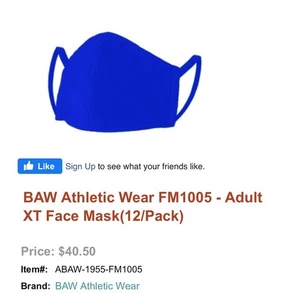 BAW Royal Blue Adult Reusable Face Masks 12-ct Suitable For Sublimation - Picture 1 of 6