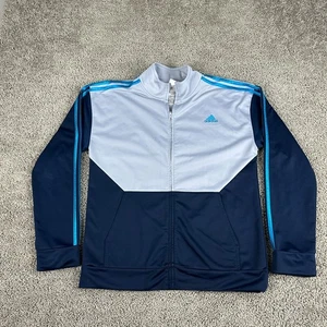 Adidas Track Jacket Boys Extra Large Blue Gray 3 Stripes Full Zip Long Sleeve ** - Picture 1 of 10