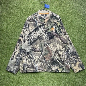 Cabelas Camo Jacket Mens XL Woodland Camo Mossy Oak Break Up Zip Hunting Fleece - Picture 1 of 9