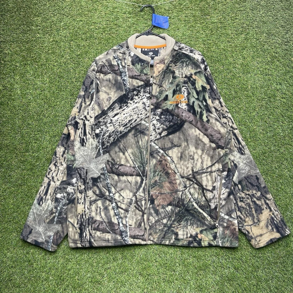 Cabelas Camo Jacket Mens XL Woodland Camo Mossy Oak Break Up Zip Hunting Fleece - Image 1 of 4