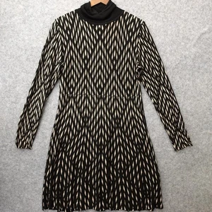 Roll Neck Sweater Dress Womens M L Black White Geometric Chevron Mini DESIGUAL - Foto 1 di 14