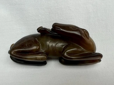 Excellent 20th Century Chinese Jade Carving of a Recumbent Deer. - Image 1 of 4