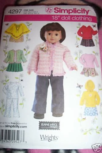 SIMPLICITY 18” DOLL CLOTHES SEWING PATTERN 4297 - Image 1 of 1
