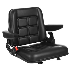 Adjustable Backrest Lawn Mower Tractor Seat Forklift Excavator Seat w/ Armrests - Picture 1 of 21