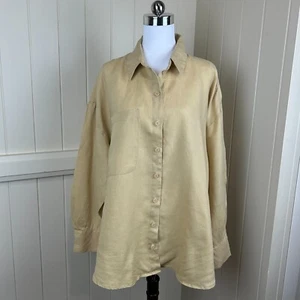 Decjuba Shirt Women's Size XL D Luxe Basics Linen Long Sleeve Mustard Button Up - Picture 1 of 12