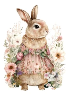 BÜGELBILD-Vintage-Shabby-Nostalgie-Ostern-Hase-Frau-3405 - Bild 1 von 2