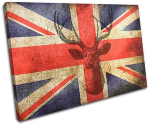 Stag Union Jack Vintage CANVAS WALL ART Picture Print VA - Picture 1 of 1