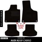 Für Audi A3 8P Cabrio 2003-2013 - Fußmatten Nadelfilz 4tlg Schwarz, 4 clips
