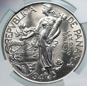 1947 PANAMA Large CONQUISTADOR BALBOA Liberty Vintage OLD Silver Coin NGC i85342 - Picture 1 of 5