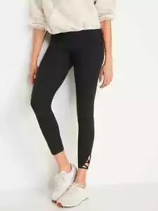 Pantaloni leggings in jersey con orlo reticolato a vita alta Old Navy neri donna L XL nuovi con etichette - Foto 1 di 6