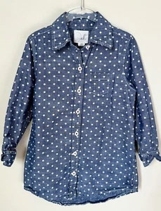 PEEK Little Girls Polka Dot Denim Shirt Small 4 5 EUC Button Up Preppy Style - Picture 1 of 4