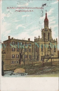 Poughkeepsie NY - IGLESIA CATÓLICA Y RECTORÍA DE SAN PEDRO - Postal - Imagen 1 de 2