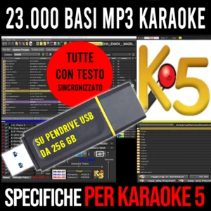 PENDRIVE 256 GB BASI MP3 CON TESTO per KARAOKE 5 AGGIORNATISSIME 2025 Karaoke5 - Afbeelding 1 van 1