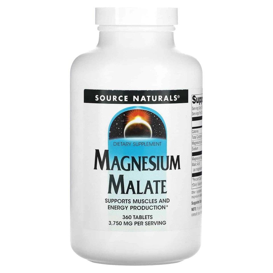 2 X Source Naturals, Malato de Magnesio, 3.750 mg, 360 Comprimidos (1.250 mg por Tableta Foto 1 de 2