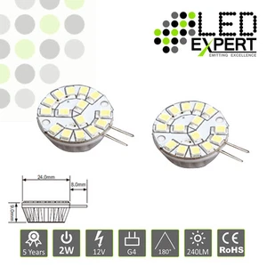 2 x 2W G4 LED Bulbs Round Ceramic Warm White 5 Year Warranty Super Bright - Picture 1 of 4