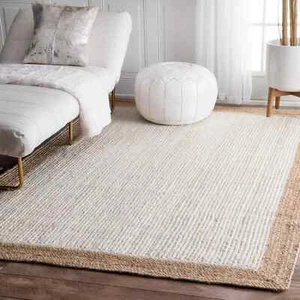 Handmade Braided Wool Jute Inner White Color Home Decor Natural Jute 9x12 Rugs - Picture 1 of 7