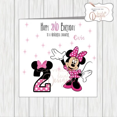 Personalised Minnie Mouse Birthday Card Daughter Granddaughter ANY AGE 1st 2nd 3 - Image 1 of 2