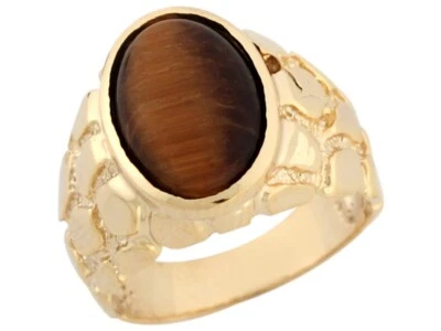 Atractivo anillo para hombre pepita ojo de tigre sintético ovalado de oro amarillo de 10k o 14k Foto 1 de 4