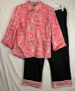 Ali Miles Hemd mit Knopfleiste und passender kurzer Hose pink & schwarz Whimsy Cafe - Bild 1 von 23