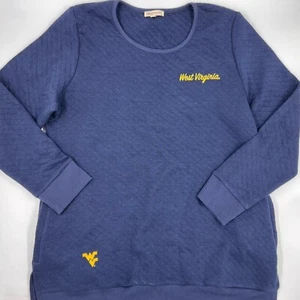West Virginia Mountaineers Quilted Sweatshirt Size M Blue Cotton WVU Pullover - Picture 1 of 9