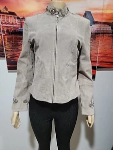 Pamela Mccoy Collection Size S Women's Gray Suede Sequined Jacket #2 - Picture 1 of 16