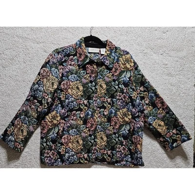 Chaqueta Tapiz Floral Hierba Limón Vintage XL Multicolor Botón Frontal Abrigo Foto 1 de 4