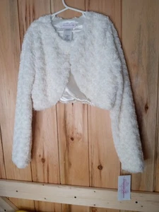 Bonnie Jean Girls Size 10-12 (L) IVORY WHITE FUR Bolero Shrug Sweater Jacket New - Picture 1 of 5
