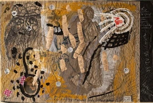 Volker Mehner Abstrakt Zeitgenössische Kunst signiert Collage Zeichnung 1988 - Bild 1 von 2