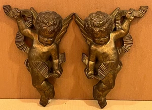 Burwood Vintage Gold Cherub Angel Wall Hanging Decor 2020-1 2020-2 Set of 2 - Picture 1 of 7