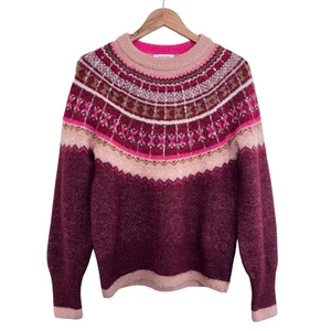 White Stuff Jumper Size UK 10 Fairisle Knit Pink Sequinned Nordic Yoke Icelandic - Picture 1 of 6