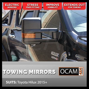 OCAM Extendable Towing Mirrors For Toyota Hilux N80 2015-Current, Black, Orange - Picture 1 of 12