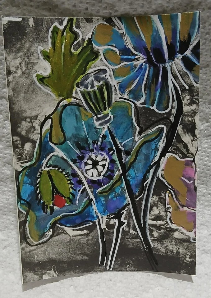 Amapolas abstraccionistas ÚNICAS ACEO en placa de juicio final de Miguel Ángel acuarela Foto 1 de 1