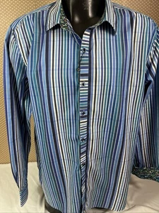 Camicia Robert Graham blu a righe con polsini a contrasto taglia 2XL - Foto 1 di 13