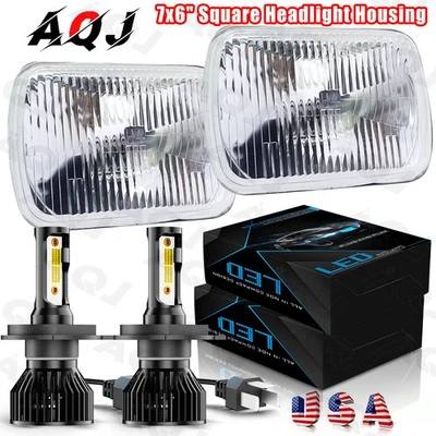 Fit Dodge Ramcharger 1981-1993 7" Square Sealed Beam Glass HEADLIGHTs H4 Bulbs Foto 1 de 4