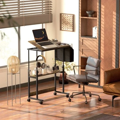 HOMCOM Höhenverstellbar Schreibtisch, 92 x 40 cm, Computertisch mit Rollen