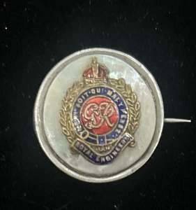 Antique WWII British ROYAL ENGINEERS STERLING SILVER MOP SWEETHEART BROOCH - Picture 1 of 7