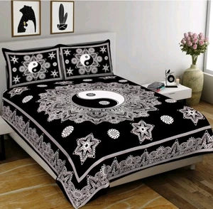 100% Cotton King Size Double Bedsheet with 2 Pillow Covers- Black - Picture 1 of 3
