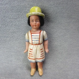 Hertwig Attributed Indian Bisque Girl Wig Hair Striped Dress Wig Hair - Picture 1 of 11