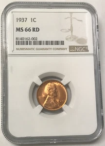 1937 1C Lincoln Wheat Cent Red - NGC MS66 RD - Picture 1 of 4