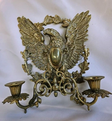 Vintage Brass American Eagle Wall Sconce, Double Candlestick Holder, - Image 1 of 4