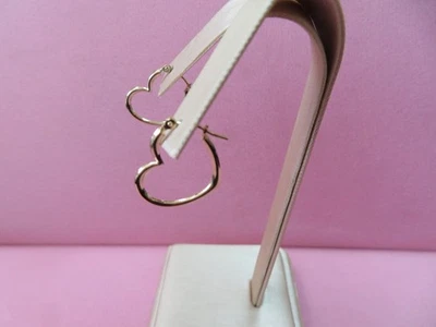 14k Pure Yellow Gold  Open Heart Hoop Earrings Hollow Construction (#400) - Image 1 of 4