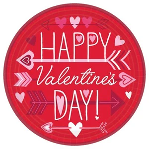 Valentine Wishes Red Pink Hearts Holiday Theme Party 9" Paper Dinner Plates - Picture 1 of 1