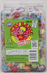 Cry Baby Extra Sour Bubble Gum Candy 240 Count Tub Babies Bulk 2.37 LB Chewing - Picture 1 of 10