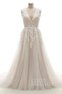 Cocomelody A-Line Court Train Tulle Wedding Dress, Style# LD3932, size 16, Ivory - Picture 1 of 24